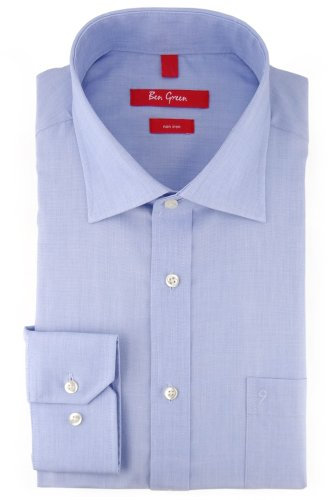 Ben Green Business Herrenhemd blau hellblau Uni Langarm bügelfrei - New-Kent-Kragen Hemd Gr.38 - Red Line