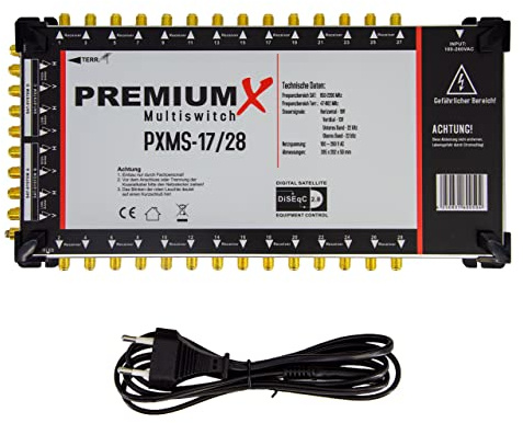 Premium X PXMS 17/28 Multischalter mit Netzteil Multiswitch 4 SAT für 28 Teilnehmer Satverteiler Digital HDTV FullHD 4K UHD 8K