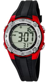 Calypso Kinderuhr Digital - Kautschuk Schwarz - 10 ATM - Datum Kalender Chronograph Doppelzeit Licht Alarm 12/24h - K5685/6