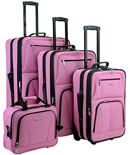 Rockland Equipaje Journey Softside Set Vertical, Rosado, 4-Piece Set (14/19/24/28), Juego de Equipaje Vertical Journey Softside
