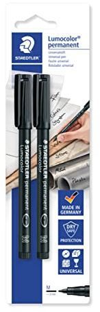 STAEDTLER permanenter Universalstift Lumocolor, wisch- und wasserfest, sekundenschnell trocken, nachfüllbar, Linienbreite 1 mm, Made in Germany, 2 schwarze Marker auf Blisterkarte, 317-9 BK2DA