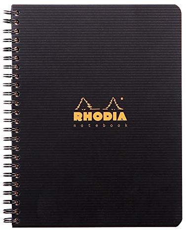 RHODIA 119910C - Cahier à Spirale (Reliure Intégrale) Noir - A5+ 16 x 21 cm- Petits Carreaux - 160 pages Détachables Perf 6 Trous - Papier Clairefontaine 90 g/m² - Couverture Polypro - Rhodiactive