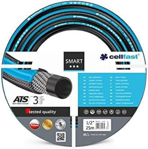 CELLFAST SMART PRO ATS Gartenschlauch, 4-lagig, knickfest, 1/2, 25 m | ATS Trikotgewebe, flexibel, UV- und algenfest, Gartenbewässerung, robuster Schlauch für Garten und Bewässerung
