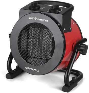 Orbegozo FHR 2050, Calefactor eléctrico, cerámico profesional, 2000 W, 2 potencias de calor, control ajustable de temperatura, protección contra sobrecalentamiento, posición ventilador, color rojo