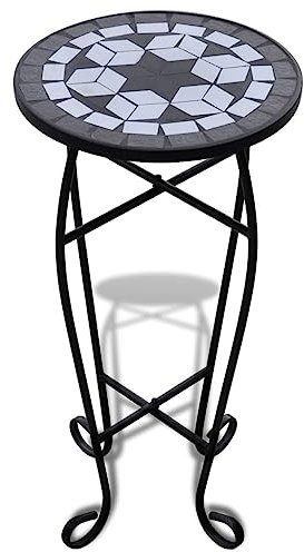 vidaXL Mesa Auxiliar Mesa para Plantas de Mosaico Color Negro y Blanco