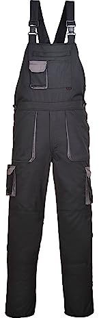 Portwest TX12 Mono de Trabajo con Peto 2 Bolsillos Laterales Corte Estándar | Negro, XL, UPF 40+, Unisex, 65% Poliéster, 35% Algodón 245g, Transpirable, Cintura Elástica Trasera y Puños, Tejido Exterior