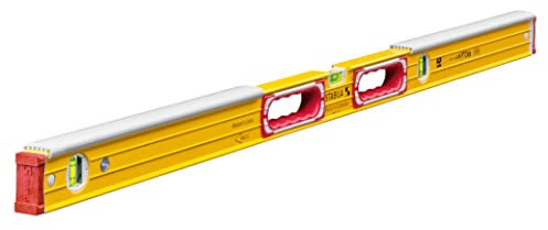 STABILA Maurer-Wasserwaage Type 196-2 K, 122 cm, integrierter Klopfschutz, extrasteifes Alu-Profil, 1 Horizontal-/2 Vertikal-Libellen, 2 Handgriffe, stoßdämpfende Endkappen, Made in Germany