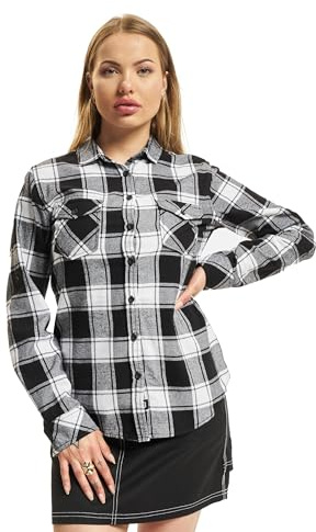 Brandit Women Amy Flannel Shirt Long S, Color: white/blac, Size: L