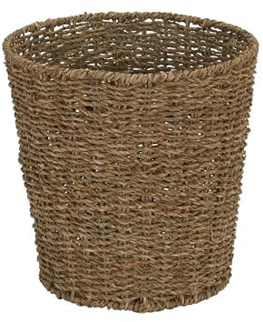 Household Essentials Seagrass Wicker Waste Basket, Handwoven Waste Bin with Metal Frame, Perfect for Bathrooms and Bedrooms,