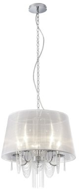 Trio Leuchten Krone mit Stoffschirm weiß, Behang chrom / klar 110400501