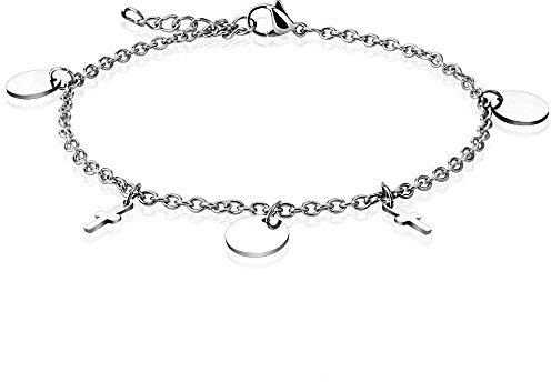 Bungsa Bettelarmband Charm Kreis & Kreuz Edelstahl für Damen silber (Edelstahl Armband Damenarmband Herrenarmband Bracelet Chirurgenstahl Schmuck Edelstahlarmband)