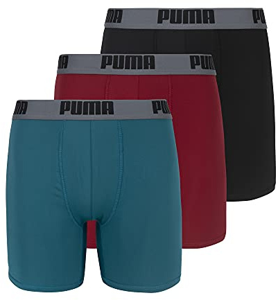 PUMA Boxershorts för män (förpackning med 3), Röd/grå/blågrön, M