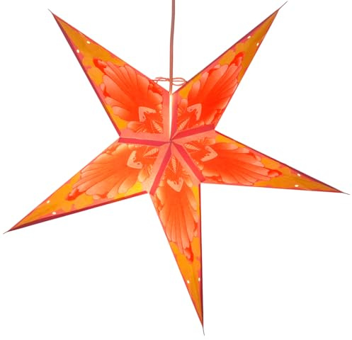 Faltbarer Advents Papierstern, 60 cm, hochwertig, Floria orange | Handgefertigter Papierstern mit Silberbronze, stimmungsvolle Deko, TÜV geprüft, einfache Montage.