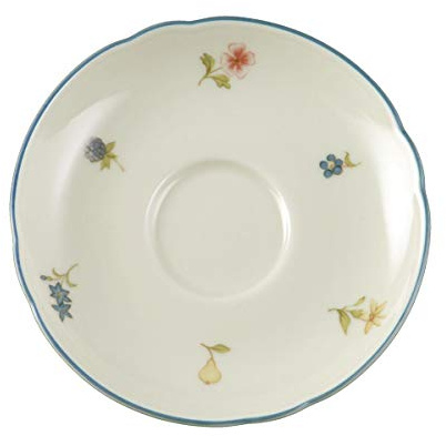 Seltmann 001.299165 Weiden Marie-Luise Porzellan Untertasse zur Moccatasse, Streublume Blauer Rand, Rund mit Prägestempeln, 30308 Dekor, Mehrfarbig, 12cm Durchmesser