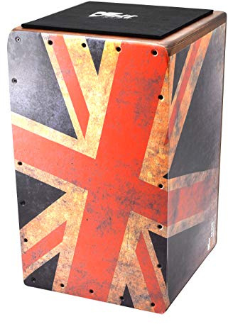 VOLT Cool-Cajon Cajon Union Jack Design Percussion (Cajon Set inkl. Lernbuch Cajon-Schule Cajon Basics + CD & Seatpad, Größe:L) geeignet ab 10 Jahren