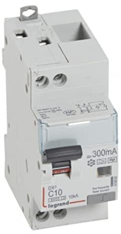 Legrand 410882 Disjoncteur différentiel monobloc DX³6000 10kA arrivée haute et départ bas à vis, U+N 230V, 10A typeF, 300mA