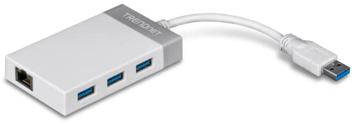 TRENDnet, TU3-ETGH3, Hub à 3 Ports avec Adaptateur Ethernet Gigabit 10/100/1000 Mbps (3 Ports USB 3.0, Un Port Ethernet Gigabit RJ45)