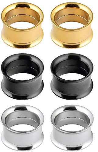Longbeauty 6er Set/3-Farben Edelstahl Flesh Tunnel Set Schraubverschluss Ohr Expander Ohrplugs