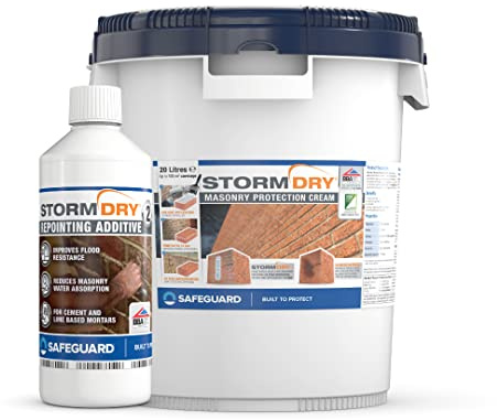 Stormdry Masonry Waterproofing Cream 20L + Stormdry Repointing Additive II - BBA Approved Brick Sealer - 25 Year Protection Against Penetrating Damp