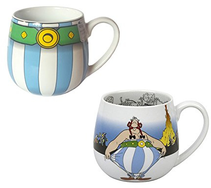 M&HONG Asterix - Juego de 2 tazas de café de porcelana, 420 ml, modernas, opacas, aptas para microondas, aptas para lavavajillas, hogar, bebidas calientes, cumpleaños, Navidad