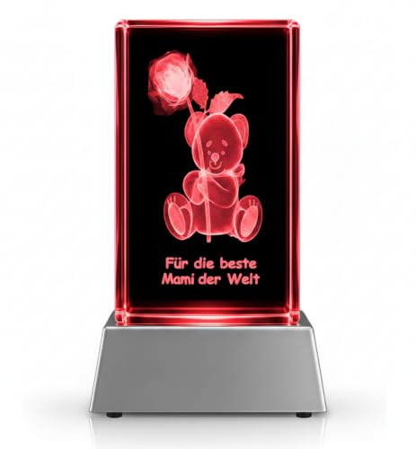 Kaltner Präsente Kristall Glasblock 3D Lasergravur „Beste Mama der Welt“ mit LED Farbwechsel – Geschenk für Mama, Mutter & Oma zum Muttertag, Geburtstag, Weihnachten – Nachtlicht & Deko 8x5x5 cm