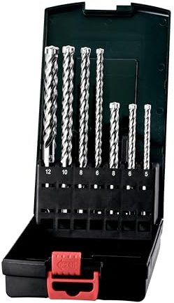 metabo SDS-plus Pro 4 Premium Hammerbohrer Set, 7-tlg. Betonbohrer Satz | 4-Schneider mit Vollhartmetallkopf für Beton & Armierung, in Kunststoffkassette, Set 5 mm bis 12 mm, hohe Standzeit