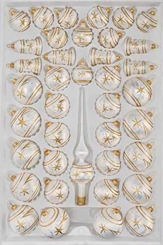 39 TLG. Glas-Weihnachtskugeln Set in Ice Weiss Gold Komet - Christbaumkugeln - Weihnachtsschmuck-Christbaumschmuck