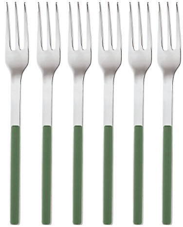 Sambonet Elba Green - Set di Forchette da Dessert Colorate Monoblocco in Acciaio Inox 18/10, 6 Pezzi