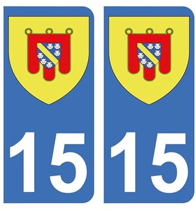Autocollant 15 avec Blason Cantal Plaque immatriculation Auto (9,8 x 4,5 cm)