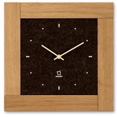 Natuhr Wanduhr Stube - Uhr mit Filz und Holzrahmen aus Eiche geölt geräuscharmes Uhrwerk (braun)