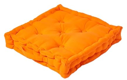 Homescapes Bodenkissen orange – Sitzkissen 50x50 cm aus Baumwolle mit Tragegriff, Sitzerhöhung für Sessel & Stühle, Oeko-Tex Matratzenkissen für Erwachsene & Kinder, einfarbig