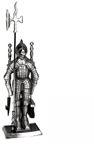 Lienbacher Serviteur de cheminée 3 pièces en fonte en forme de chevalier Aspect acier inoxydable