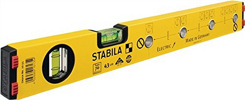 STABILA Elektriker-Wasserwaage Type 70 Electric, 120 cm, leichtes Alu-Profil, 1 Horizontal-Libelle, 1 Vertikal-Libelle, Markierlöcher, Markierungshilfen, metrische Skala, Made in Germany