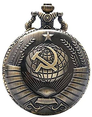URSS Soviética Martillo de Hoz de Cuarzo Reloj de Bolsillo Cadena de Collar Colgante de los Hombres de Bronce