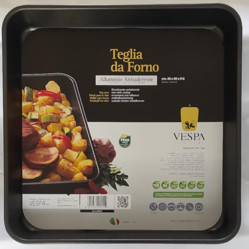 Vespa Teglia da Forno Antiaderente Alluminio 99.5% per rustici pizze Pasta Gateau 40X40cm H6cm -Made in Italy-