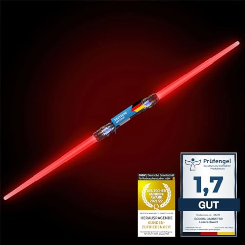 GOODS+GADGETS® Doppelklingen Lichtschwert 138 cm mit Licht & Sound | Darth Maul Laserschwert für Kinder & Erwachsene – ausfahrbar, beleuchtet in Rot