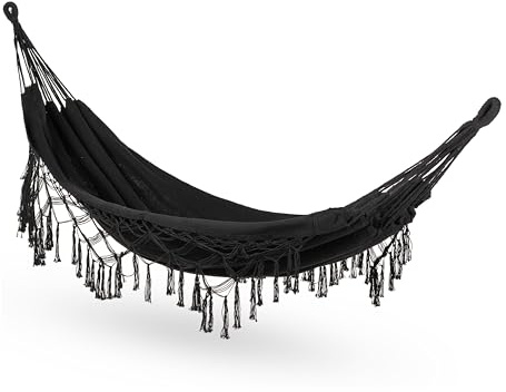 Hamac Suspendu - 200 x 150 cm - Hamac de Camping et Jardin Confortable - 250kg Capacité de Charge - 1-2 Personnes pour Intérieur, Balcon, Extérieur (Noir)