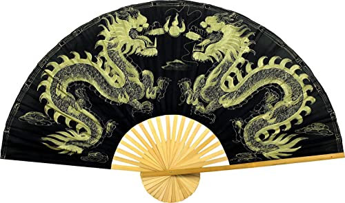 Mittelgroßer faltbarer Wandventilator, 101,6 cm, Goldene Drachen, Original handbemalt