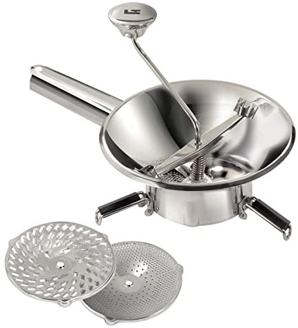 LA BONNE GRAINE Edelstahl-Passiermühle 24 cm | Profi Flotte Lotte mit 3 Siebscheiben | Passiergerät für Obst und Gemüse | Ideal für Sauce, Suppe, Marmelade