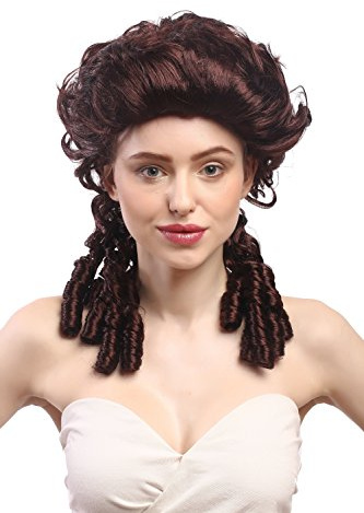 WIG ME UP - DH1009-ZA30 Perücke Damen Karneval Barock Renaissance Romantik Spiral Hofdame Locken toupiert Braun Kastanienbraun