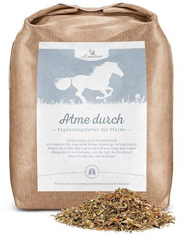 Krauterie „Atme durch! No. 1 (1000 g) für Pferde in Spitzenqualität - Artgerechtes Ergänzungsfutter aus Pferdekräutern, frei von künstlichen Zusätzen, melassefrei, getreidefrei, zuckerfrei