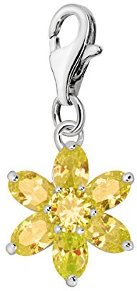 Quiges Charm Pendentif en Argent 925 Fleurs de Cristal avec Pierres de Naissance et Fermoir