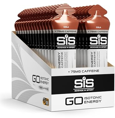 Science in Sport GO Energy Gel + Koffein Gel 30 x 60ml Cola, Vegan - Gel mit 150mg Koffein & 22g Kohlenhydrate, Energie für Ausdauersportler