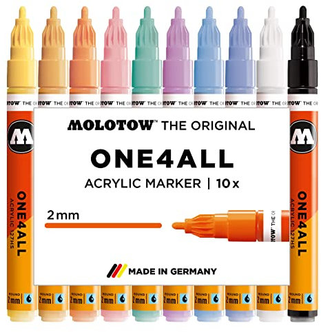 Molotow One4All 127HS Acryl Marker Pastel-Set (2,0 mm Strichstärke, hochdeckend und permanent, UV-beständig, für fast alle Untergründe) 10 Stück sortiert