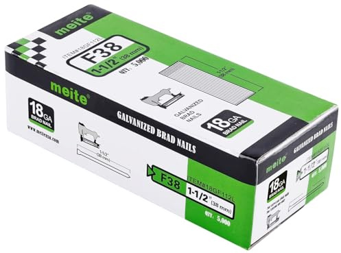 meite Clous de Finition Brad Galvanisés Type 18G/38 mm, Lot de 5000 | Clou pour Cloueuse 18G, pour Plinthes, Moulures, Meubles et Travaux de Finition