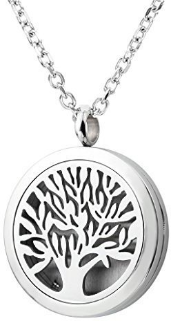 Zysta Schmuck Herren Damen 316L Edelstah Rund Hohl Floating Charms Medaillon Locket Anhänger mit Halskette Unisex Kette(Baum des Lebens)