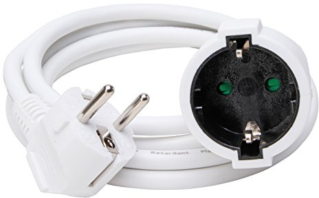 Kopp Verlängerung, IP20, 16A, 250V~, Schutzkontakt-Winkelstecker und Schutzkontakt-Kupplung mit Leitung H05VV-F 3Gx1,5mm², 2m, mit erhöhtem Berührungsschutz, weiß, 143101015