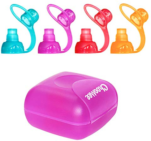 ChooMee SoftSip Food Pouch Tops | 4 Colors + Purple case | Prevent Spills and Protect Childs Mouth