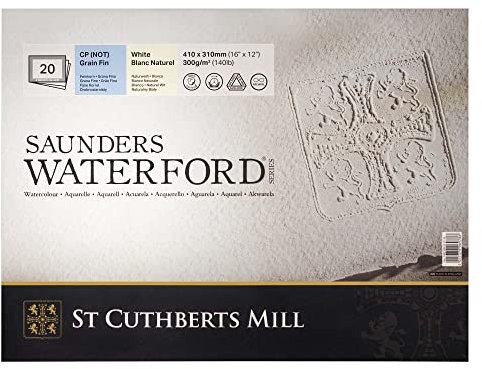 St Cuthberts Mill Saunders Waterford Aquarellpapier T46330001011E: 300 g/m², Feinkorn, Aquarellblock 41 x 31 cm, rundumgeleimt, 20 Blatt, Naturweiß