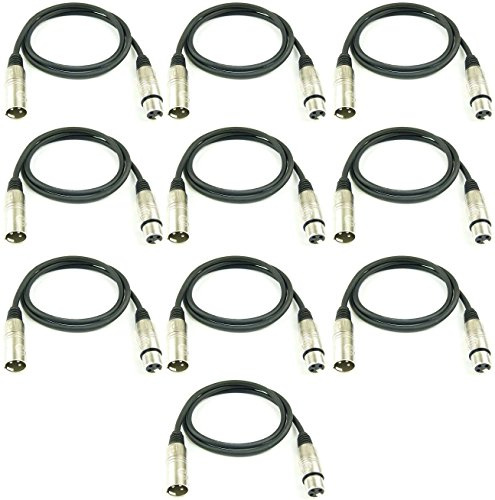 Adam Hall Cables 10 Stück K3MMF0100 Mikrofonkabel XLR female auf XLR male DMX Audio Kabel 3 pol polig (1,0 m, Schwarz, 10)
